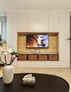 Soporte de TV de madera maciza de roble nórdico moderno, muebles negros para el hogar para sala de estar u hotel, gabinetes de oficina industriales escandinavos - Product Image 5