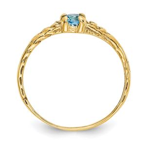 แหวนทองชุบ 14K สำหรับผู้หญิง แหวนหมั้นพลอยบลูโทแพซทรงกลม - Product Image 2