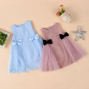 핫 세일 최신 디자인 아이 세련된 자카드 쉬폰 소녀 드레스 수입 Bowknot 꽃 아이 드레스 0-4 년