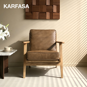 <span class=keywords><strong>Poltrona</strong></span> Reclinabile in Legno di Quercia Massello Stile Nordico con Rivestimento in Pelle per Hotel, Soggiorno e Camera da Letto - Product Image 3