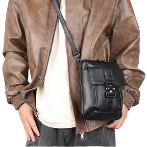 BULLCAPTAIN Men's Single Shoulder Messenger <b>Briefcase</b> First Layer <b>Leather</b> Fashionable Style for Tablet Mobile Phone Portability - Product Image 1