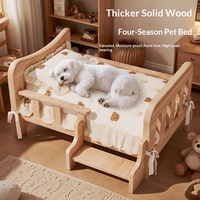 Lit surélevé en bois massif pour chien et chat avec coussin amovible imprimé ours, lit de couchage toutes saisons pour animaux de compagnie de petite à très grande taille, vente en gros