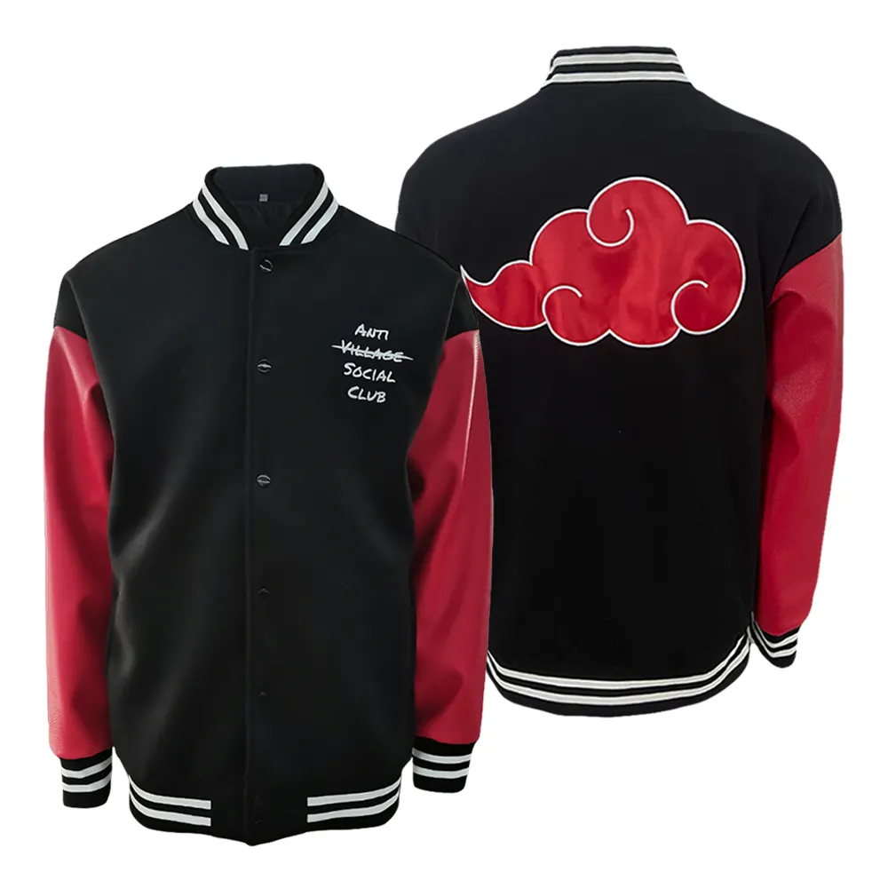 Custom Embroidery Logo Men's Winter Warm Windbreaker PU Leather Sleeves Baseball Varsity Jacket Lined Casual Coat Bomber Jacket