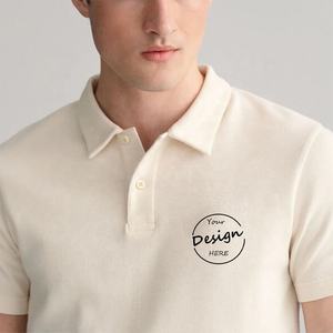Polo estampado transpirable de piqué de algodón 100 liso personalizado al por mayor, Polo beige con cuello abotonado para hombre - Product Image 5