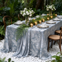 Nappe de luxe jacquard à feuilles tourbillonnantes et paillettes, Housse de table élégante pour événements extérieurs, mariages et banquets, Vente en gros