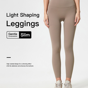 Leggings de yoga pour femmes taille haute pantalons de gymnastique extensibles en nylon doux avec fermeture à cordon motif solide - Product Image 2