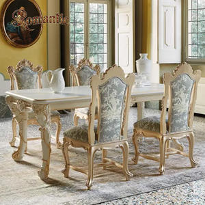 Ensemble de meubles de salle à manger de style villa classique européenne, bois massif, sculpture artisanale, table à manger extensible, 6 chaises, Esstisch luxueux - Product Image 2