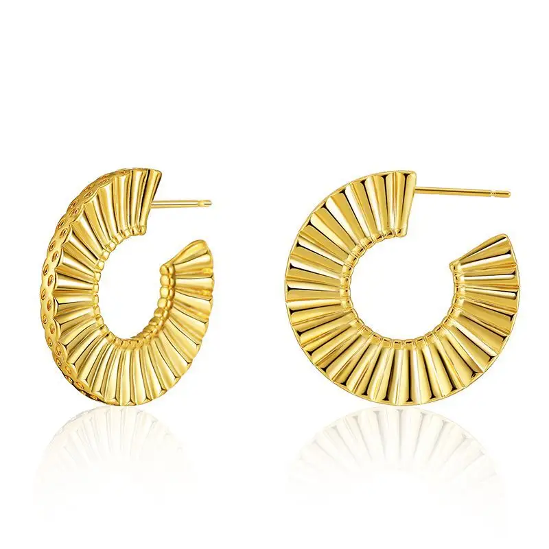 New Fashion High Quality Copper Gold Plated Scalloped Stud Earrings Twisted C Shaped Hoop Earrings For Women Girls