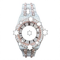 Montre de luxe unisexe en acier inoxydable NYC DIAMOND EMPIRE, cadran en verre analogique mécanique, cadran rond de 41 mm, bouton poussoir, fermoir caché