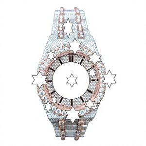 Montre de luxe unisexe en acier inoxydable NYC DIAMOND EMPIRE, cadran en verre analogique mécanique, cadran rond de 41 mm, bouton poussoir, fermoir caché - Product Image 1