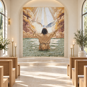 Nuovo Mosaico Murale a Tema Purificazione della Vita e Battesimo di Gesù per Centri Benessere, Sale di Meditazione, Decorazione con Foglia d'Oro - Product Image 3