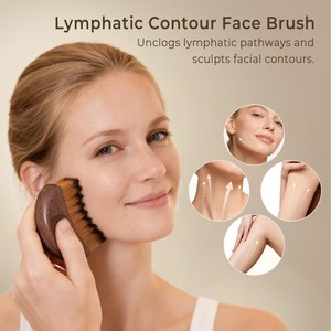Nouvelle brosse de <span class=keywords><strong>maquillage</strong></span> professionnelle de haute qualité 2026, en poils synthétiques doux et vegan, pour le contour du visage et le drainage lymphatique, avec manche en noyer - Product Image 2