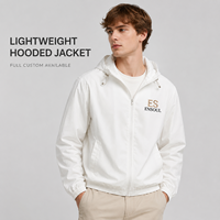 Fabricant de vestes coupe-vent à capuche en nylon léger, entièrement zippées, avec broderie personnalisée OEM, style streetwear actif, faible MOQ, sur commande