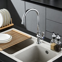 Robinet de cuisine industriel en laiton chromé poli, à montage sur plan, monotrou, avec bec flexible, poignée en laiton massif et cartouche à vis en laiton