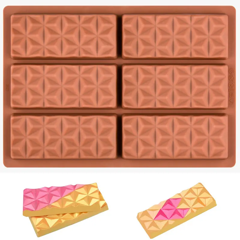 Food Grade Pyramid Shape Deep Candy Bar Molds 6 Cavity Break Apart Chocolate Silicone Molds For Wax Melts