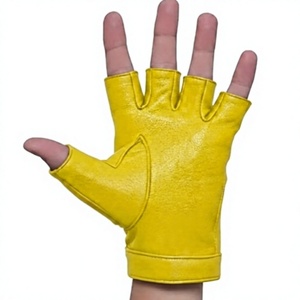 Gants de conduite unisexes en cuir de mouton jaune à demi-doigts avec sangle de poignet réglable, pour toutes les saisons et confortables - Product Image 5