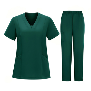 Women V Neck Scrub Set Solid Black Polyester Hospital Uniforms Pants Comfortable Workwear Nursing Medical Scrubs - Product Image 4