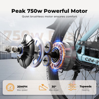 Vélo Électrique de Banlieue 24 pouces 500W 48V 7.8AH avec Écran LCD, 3 Modes de Conduite, Dérailleur 7 Vitesses – Expédition Gratuite depuis l'Entrepôt Local aux États-Unis