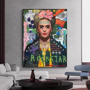 Mujer mexicana con flores famosa belleza calle Pop Art pintura Art Deco estilo lienzo impresión pared imagen decoración de la habitación - Product Image 1