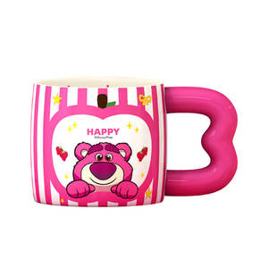 Taza de Cerámica Disney Pixar Happy Bear, Diseño de Dibujos Animados con Asa de Corazón a Rayas Rosa, para Niños y Niñas, Regalos Primavera 2025 - Product Image 1