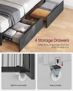 Lit rembourré <span class=keywords><strong>Vasagle</strong></span> avec tête de lit, ensemble de meubles de chambre à coucher, taille complète, lit moderne avec USB et LED, avec 4 tiroirs de rangement - Product Image 5