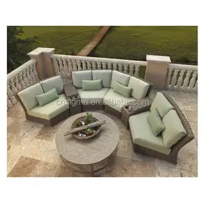 高端户外藤制圆形沙发露台花园套装高品质柳条家具