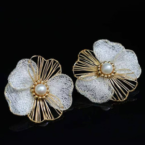 New Arrival Lace Floral <b>Drop</b> <b>Earrings</b> 14K Gold Filled With High Luster Natural Freshwater Pearls, Suitable For Dating & Wedding - Product Image 3