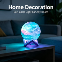 Lampe lunaire LED peinte à 16 couleurs, veilleuse tactile 3D avec support, décoration de chambre et de maison, cadeau d'anniversaire