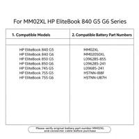 Baterai Laptop Pengganti MM02XL 7.6V 4950mAh untuk Notebook Seri HP Pavilion 13-AN, Cocok untuk 13-AN0001TU 13-AN0010TU