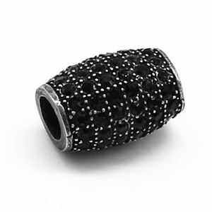 Cuentas cilíndricas de acero inoxidable yunnique con diamantes de imitación negros para hacer pulseras, 8 mm de diámetro, GZY-PJ0213 - Product Image 1
