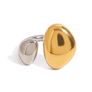 Statement <b>Ring</b> 18k Gold Stainless Steel Two Tone Irregular <b>Opening</b> Geometric Shape Unisex Jewelry Gift - Product Image 4