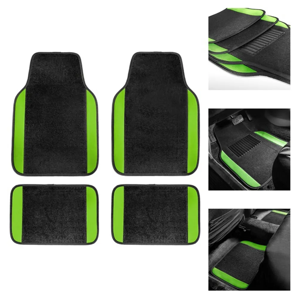 Tapis Pinkniversal chaud-Tapis de pied automobile en faux cuir bicolore Tapis de sol élégants pour voitures camion van SUV