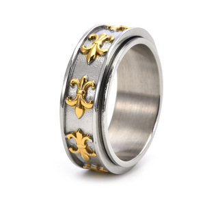 Anillos de Acero Inoxidable con Patrón Chapado en Oro Negro y Plateado, Joyería de Moda Vintage Unisex para Uso Diario - Product Image 3