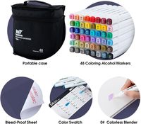Marqueurs à alcool TRANSON 48 couleurs, marqueurs à double pointe avec pointes fines et biseautées pour le dessin, le coloriage et l'illustration