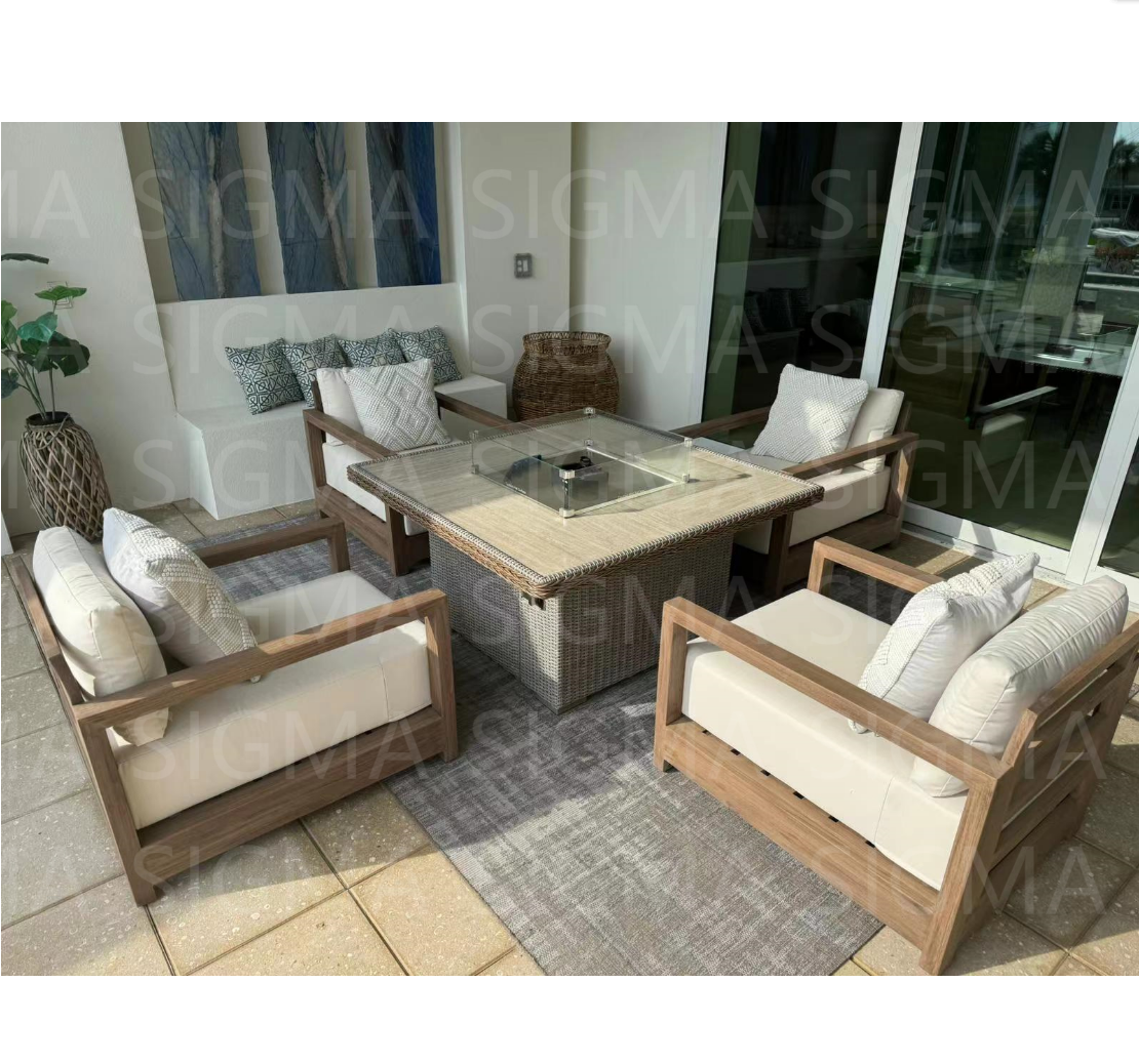 Factory High End Patio Furniture Teak Wood Outdoor Furniture Garden Set OEM/ODM Solid Teak Wooden Sofa