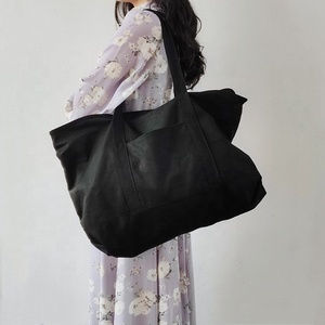 Custom Logo 100% Cotton 12oz Eco-friendly Oversized Large Reusable Shopping Tote Bags with Pocket Zipper Promotion