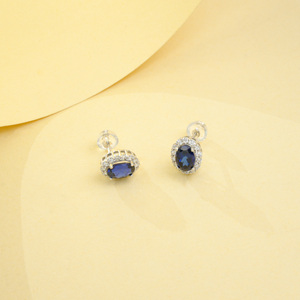 925 silver oval cultivated blue treasure <b>earrings</b> with inlaid <b>earrings</b> - Product Image 5