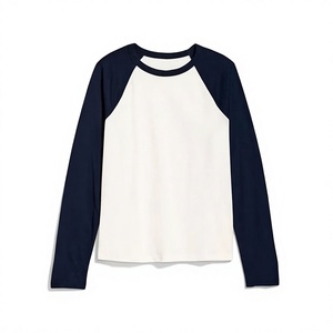 New Arrival Women's <b>Raglan</b> Long Sleeve T Shirt Crew Neck Contrast Sleeve Casual <b>Top</b> Custom Logo OEM Manufacturer Wholesale - Product Image 1