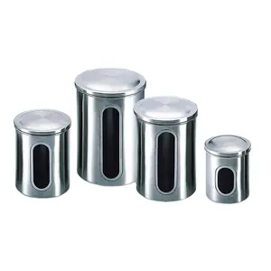 Round Cover Airtight Coffee Container Storage Canister Set Stainless Steel China Kitchen Food Storage Bottles