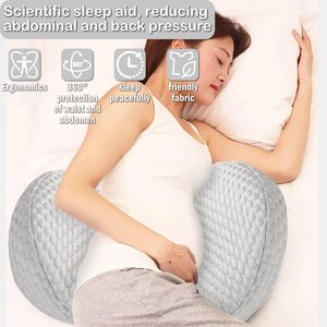 Oreillers de maternité pour femme enceinte avec taie d'oreiller détachable et réglable soutien de l'oreiller de corps jambes arrière ventre hanches gris - Product Image 4