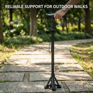 Bâton de marche télescopique Cleye noir à quatre pieds antidérapant pour personnes âgées, support de randonnée, taille unique - Product Image 4