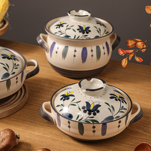 Chất Lượng Cao Nhật Bản Tay Vẽ Đồ Nấu Nướng Đặt Gốm Hầm Súp Nồi Men Soong Nấu Ăn Nồi Thiết Lập - Product Image 2