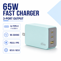 Chargeur 65W avec prise US EU UK AU, 3 ports Type-C USB-A PD, charge rapide Gan pour téléphone portable Apple, petits appareils électroménagers