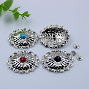 Bán Buôn Hình Dạng Hình Bầu Dục Hợp Kim Bạc Kim Loại Conchos Vít Trở Lại Trang Trí Màu Ngọc Lam Concho Đồng Xu Nút Cho Da Vành Đai Ví - Product Image 1