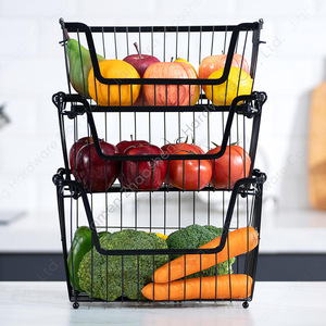 Multi Tier Kitchen Storage Rack Black Rectangle <b>Standing</b> Type Foldable <b>Vegetable</b> Fruit Toy Organizer 3 Tier Detachable Basket - Product Image 2