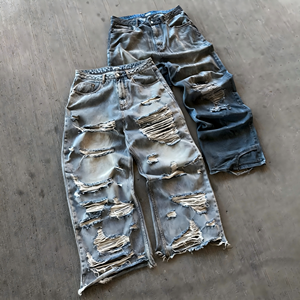 Pantalones Vaqueros Anchos Casuales de Mezclilla para Hombre, Estilo Vintage, Desgastados, Rotos, Personalizados OEM - Product Image 1