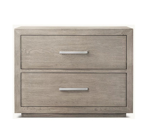 Living Room Solid Wood 2-Drawer Gray Oak Modern <b>Cabinet</b> with Cutout Handles for Bedroom and Home <b>Bar</b> - Product Image 3