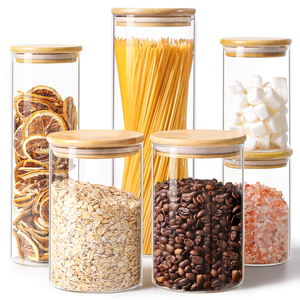 Clear Glass Food Storage Spice Jars <b>Containers</b> with Airtight <b>Bamboo</b> Lid for Candy Cookie Rice Sugar Food Storage - Product Image 1