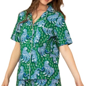 Da donna verde stampa tigre 2 pezzi <span class=keywords><strong>pigiama</strong></span> a manica corta pantaloncini da 2 pezzi Set <span class=keywords><strong>pigiama</strong></span> donna con stampa scimmia <span class=keywords><strong>coniglio</strong></span> - Product Image 1