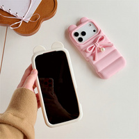 Coque de téléphone Coquette Pastel avec oreilles de lapin, pendentif perle et nœud pour iPhone 18 17 Pro Max 16 15 14 13, en silicone souple, protection intégrale